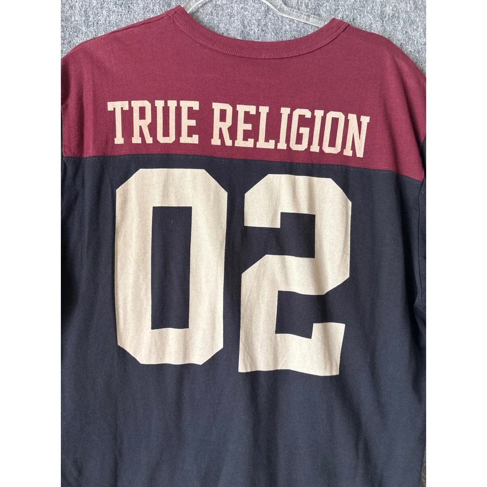 True Religion Mens XXL Colorblock Graphic T-Shirt Black Burgundy TRUE 02‎ Tee